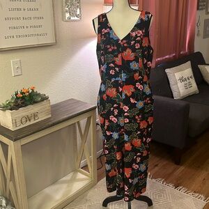 Ann Taylor Black Floral Wide Leg Jumpsuit